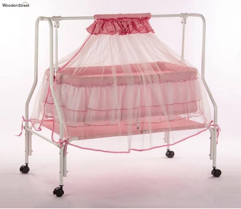 Wooden Street Maia Mosquito Protection Net Movable Steel Baby Cot Pink