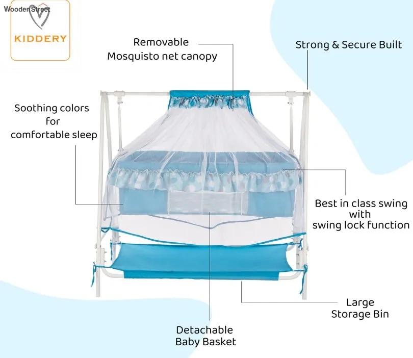 Wooden Street Desswith Maia Movable Steel with Mosquito Protection Net Baby Cot Blue 3