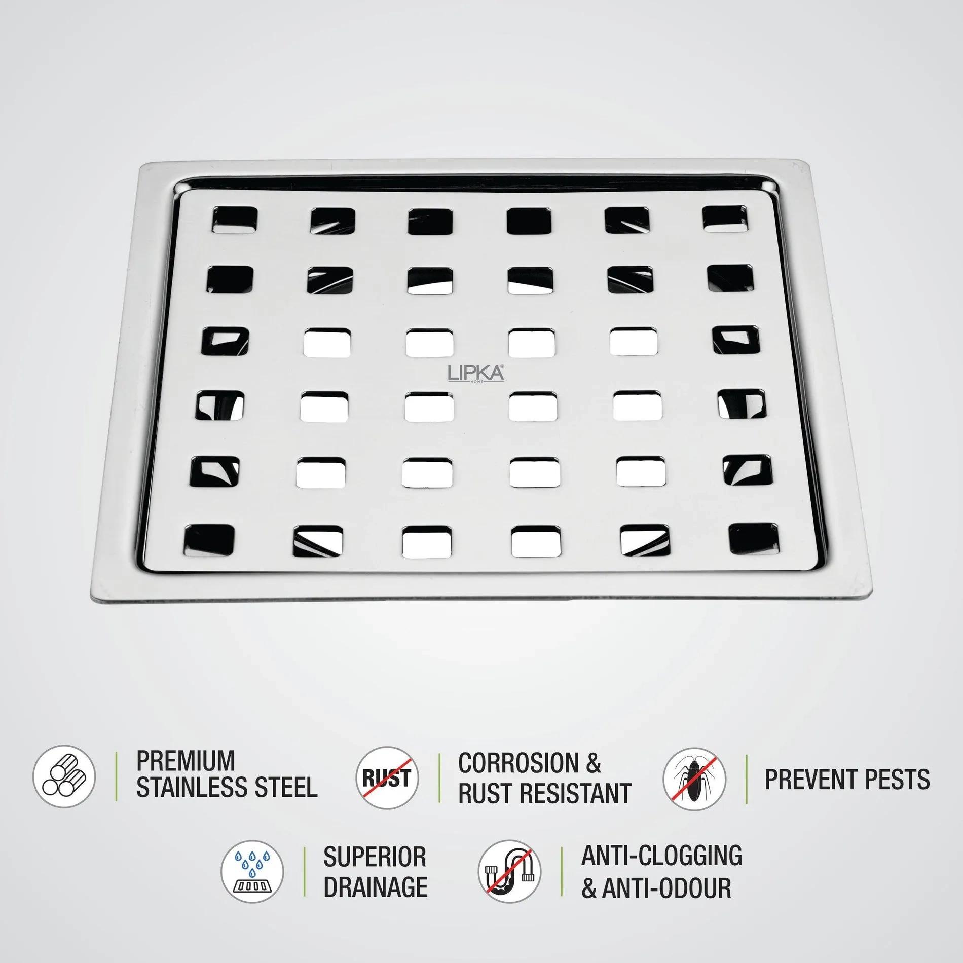 Lipka Delta Deluxe Square Flat Cut Floor Drain (5 x 5 Inches) 2