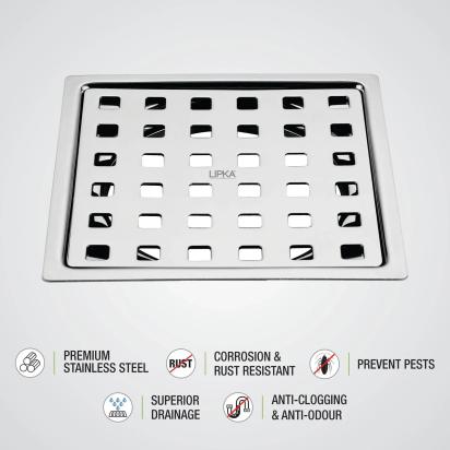 Lipka Delta Deluxe Square Flat Cut Floor Drain (5 x 5 Inches) 2