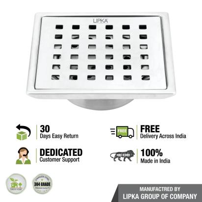 Lipka Red Exclusive Square Floor Drain (6 x 6 Inches) with Cockroach Trap 5