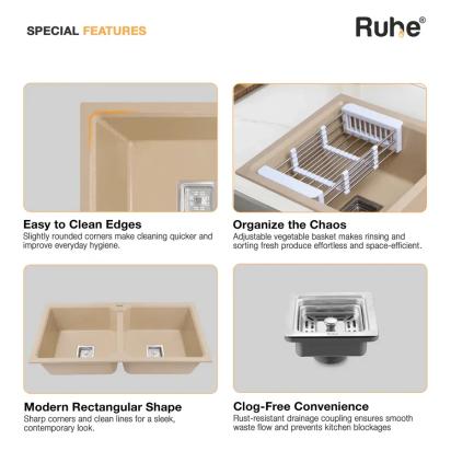 Ruhe Quartz Double Bowl Kitchen Sink 37 X 18 X 9 Inches - Tan by Ruhe : Colours available: Tan 7 4
