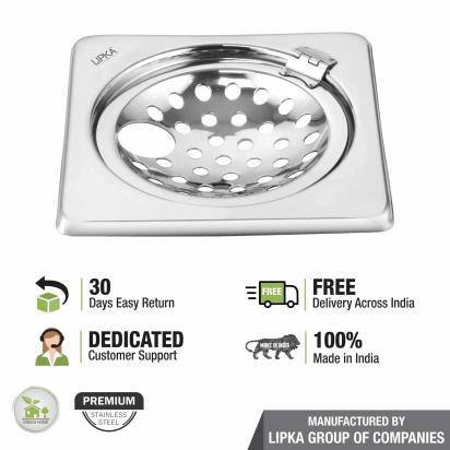 Lipka Eon Square Floor Drain with Hinge and Hole (6 x 6 Inches) 4