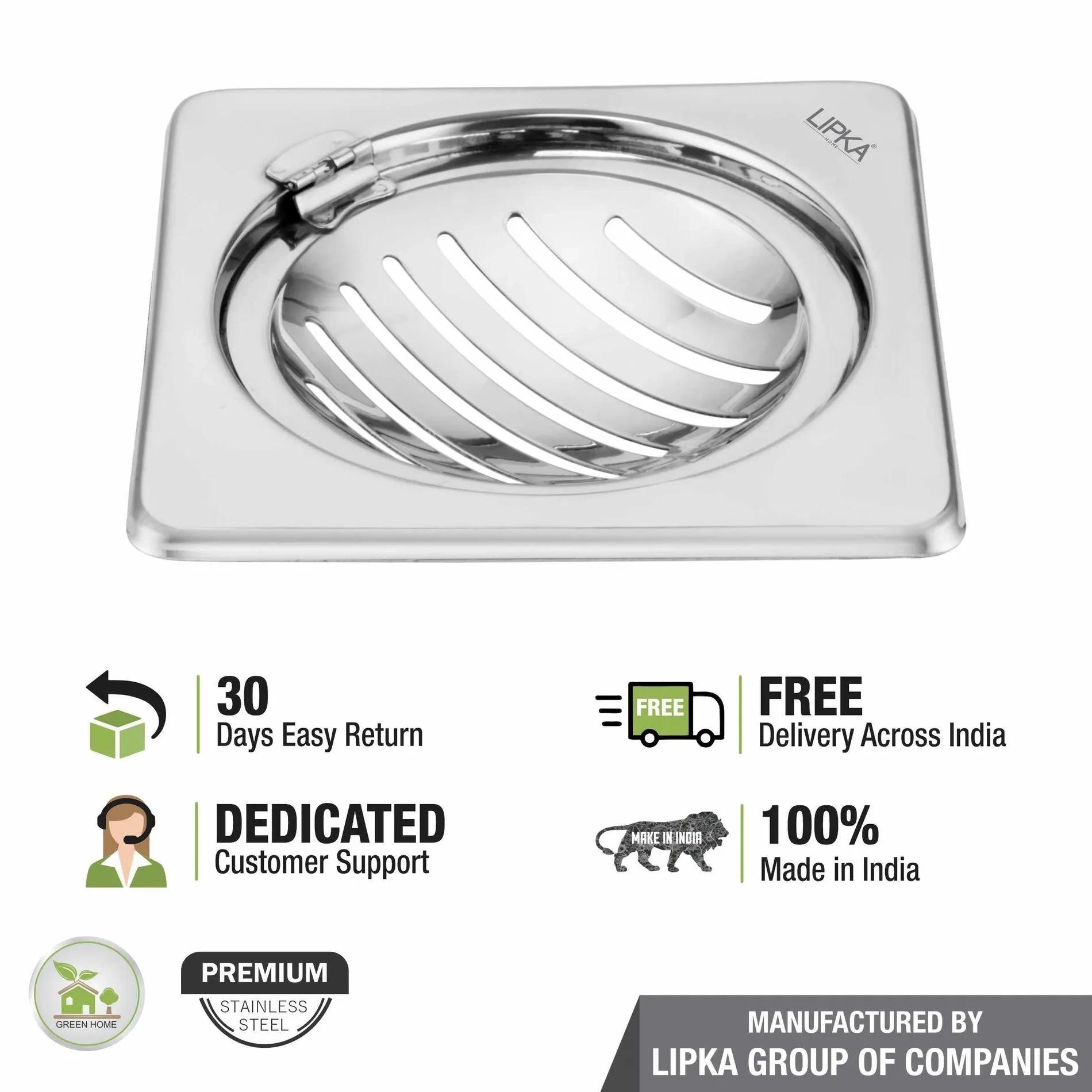 Lipka Eon Square Floor Drain with Classic Jali and Hinge (5 x 5 Inches) 3