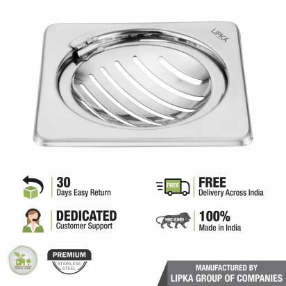 Lipka Eon Square Floor Drain with Classic Jali and Hinge (5 x 5 Inches) 3