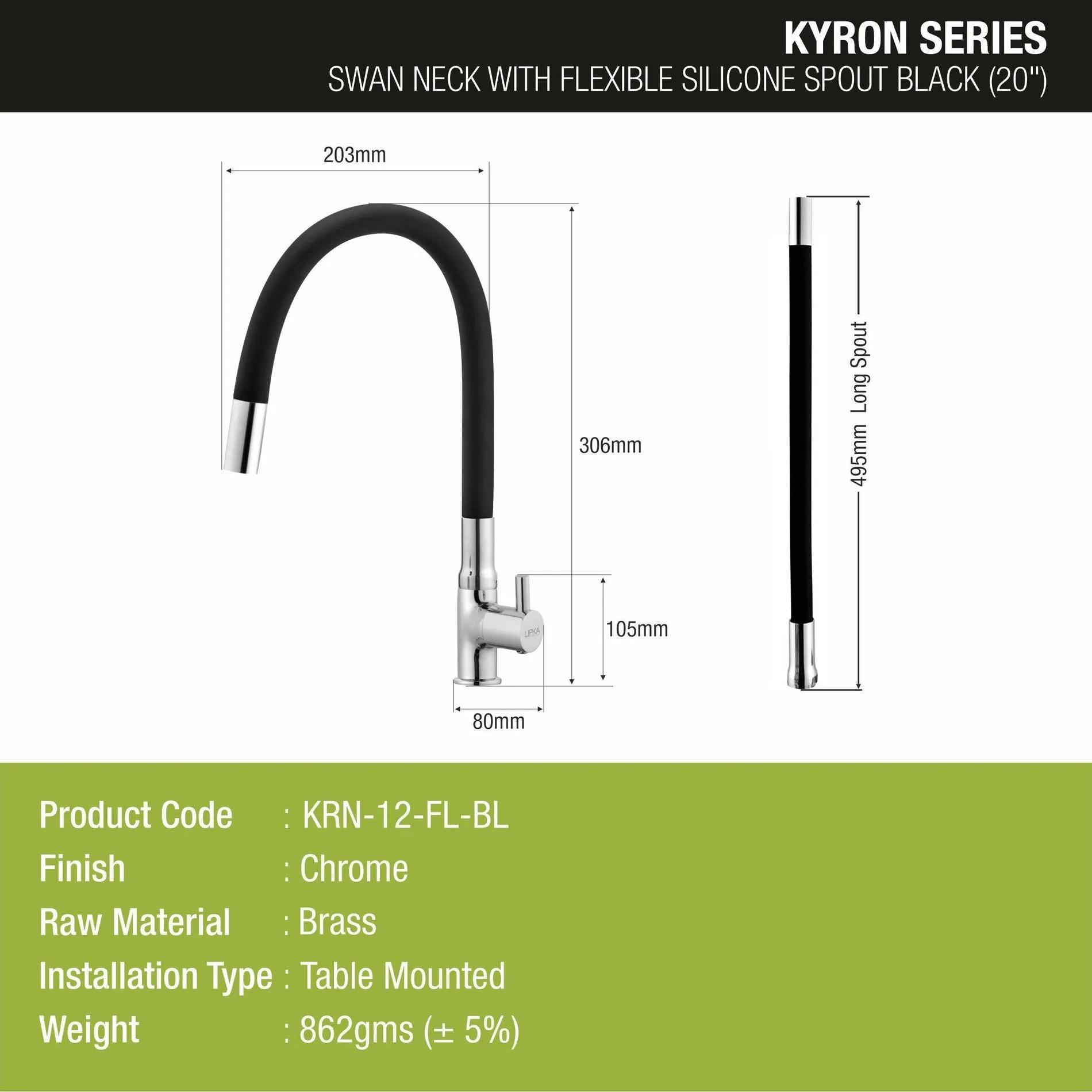 Lipka Kyron Swan Neck Brass Faucet with Flexible Silicone Spout (Black) 2