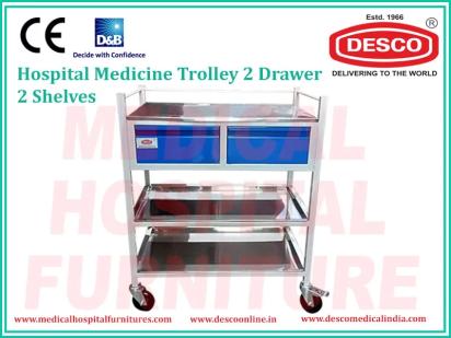 Desco Medicine Trolley 2 Drawer 2 Shelves by Desco : Colours available: Silver