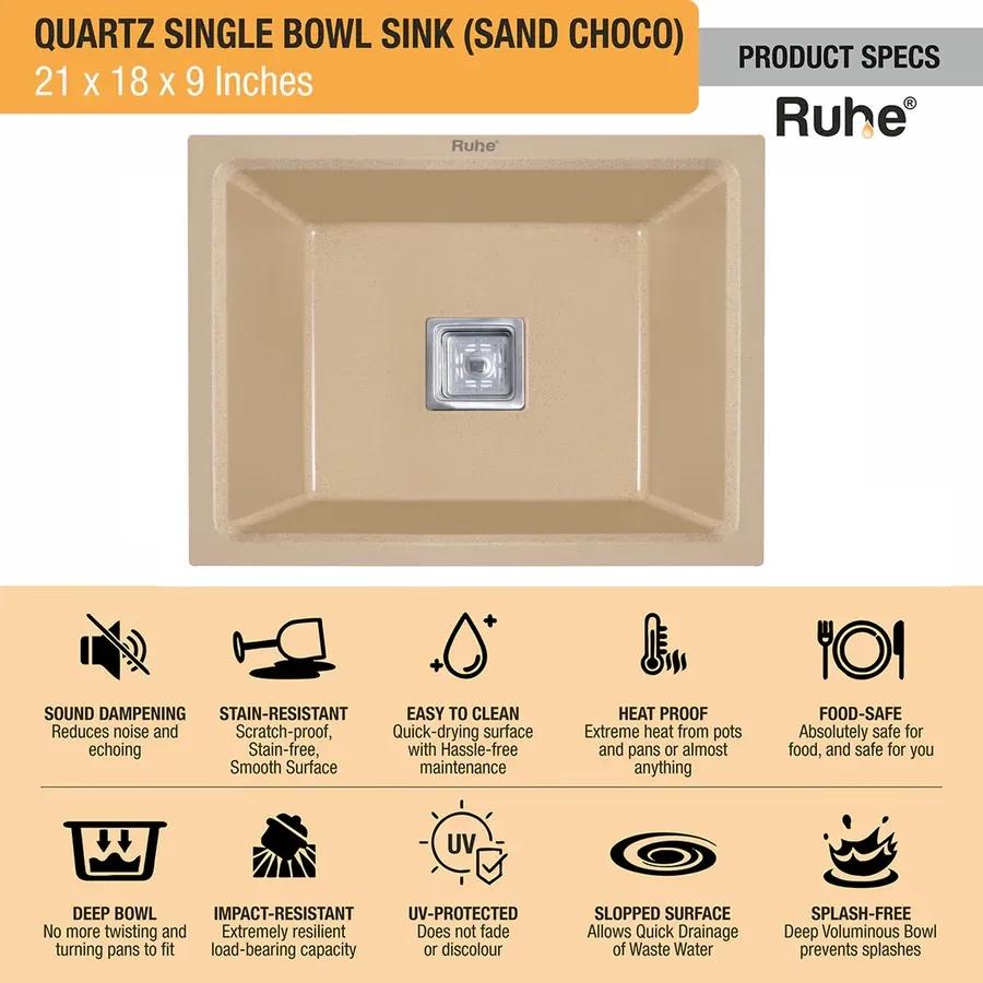 Ruhe Quartz Single Bowl Kitchen Sink - 21 X 18 X 9 Inches - Tan 4