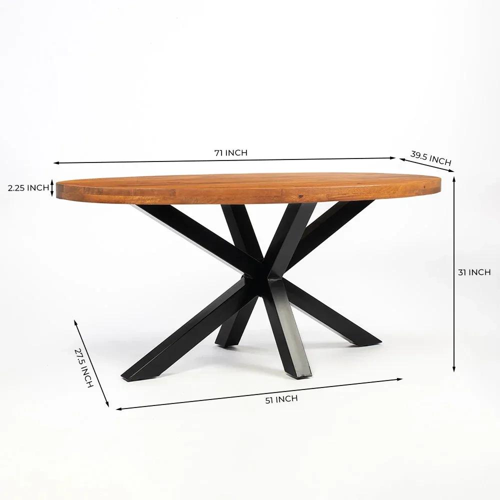 LivingShapes Xerone Wooden 6 Seater Dining Table with Iron - Brown 4