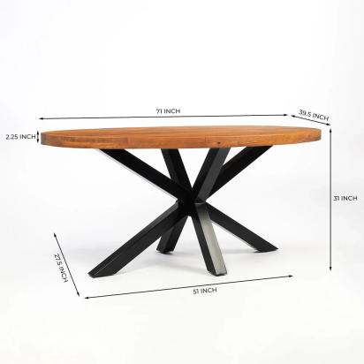 LivingShapes Xerone Wooden 6 Seater Dining Table with Iron - Brown by Living Shapes : Colours available: Brown, Black 6 4