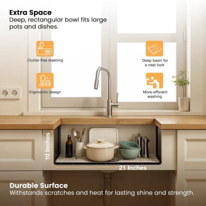 Ruhe Handmade Single Bowl Kitchen Sink - 21 X 18 X 10 Inches by Ruhe : Colours available: Silver 11 5