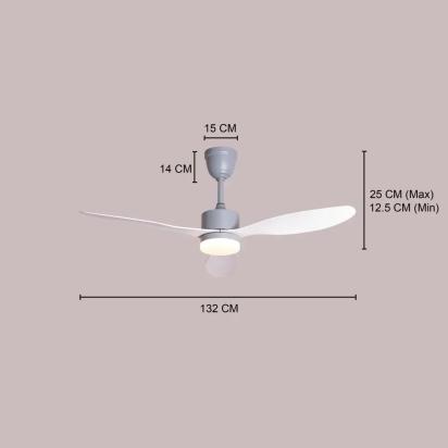 TheWhiteTeak Salzburg Story (132 cm Span, Grey Finish Metal Body, White Finish ABS Blades) 3 Colour Dimmable LED with Remote Control Ceiling Fan by White Teak : Colours available: Grey 11 9