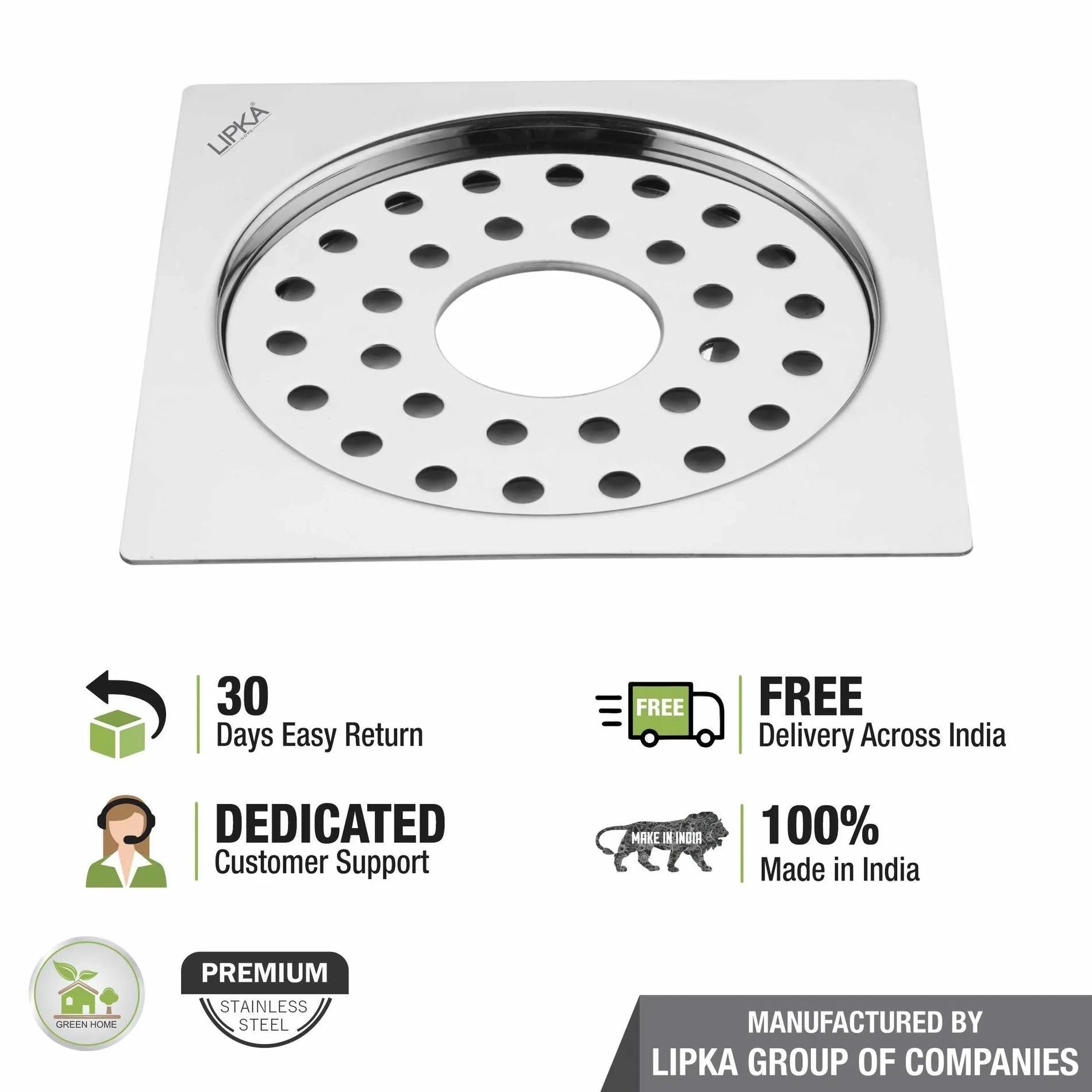 Lipka Eon Square Flat Cut Floor Drain with Plain Jali and Hole (6 x 6 Inches) 4
