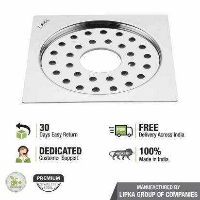 Lipka Eon Square Flat Cut Floor Drain with Plain Jali and Hole (6 x 6 Inches) 4