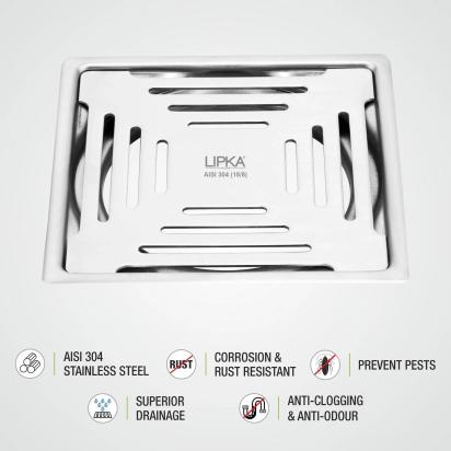 Lipka Green Exclusive Square Flat Cut Floor Drain (6 x 6 Inches) 2