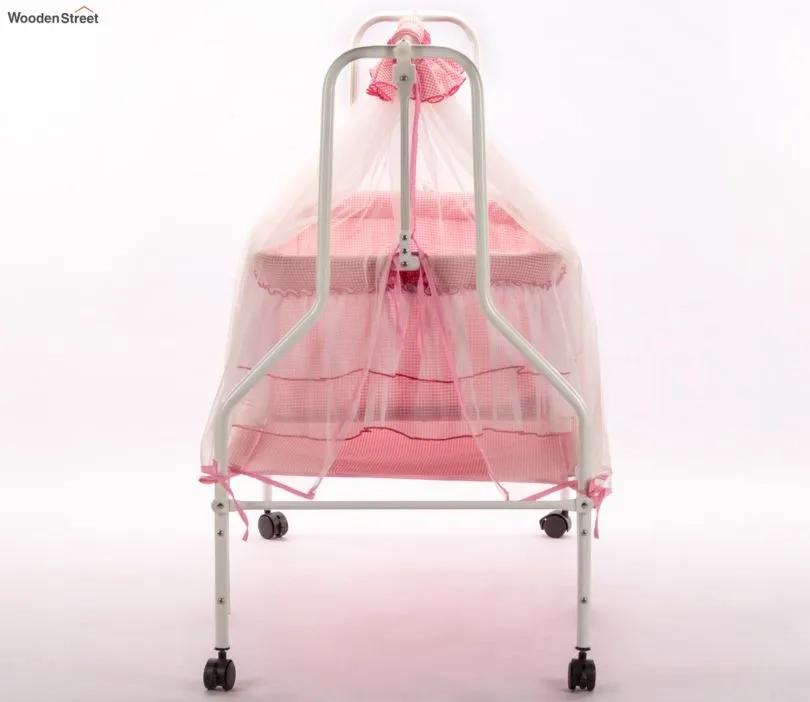 Wooden Street Maia Mosquito Protection Net Movable Steel Baby Cot Pink 2