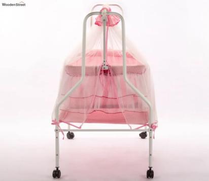 Wooden Street Maia Mosquito Protection Net Movable Steel Baby Cot Pink 2