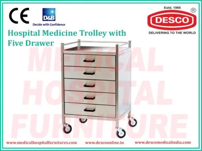 Desco Medicine Trolley with Five Drawer by Desco