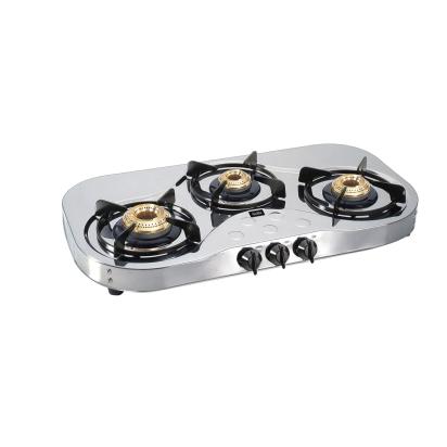 Glen 3 Burner Stainless Steel LPG Gas Stove 72 cm|High Flame Brass Burners|360° Revolving Inlet Nozzle|Manual Ignition|ISI Certified|2 Year Warranty