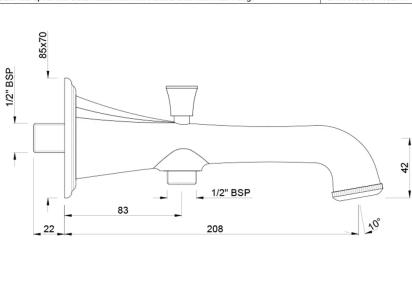 Bath Tub Spout With Button Attachment Chrome SPJ-CHR-7463PM by Jaquar : Colours available: Chrome 1 1