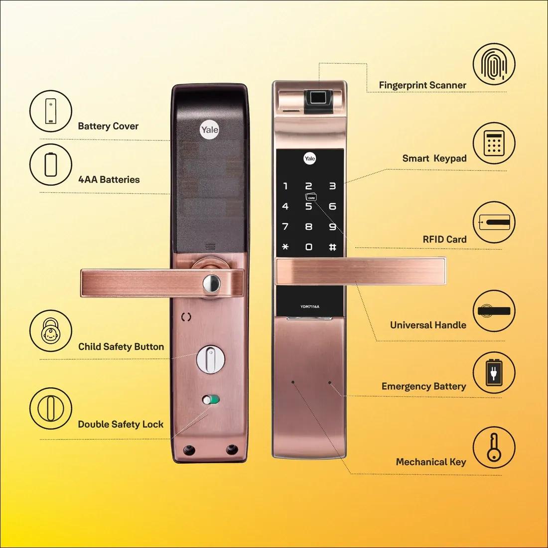 YDM 7116A Smart Lock Red Bronze YDM 7116A Smart Lock with Fingerprint PIN Code RFID Card Mechanical Key Bluetooth module 1