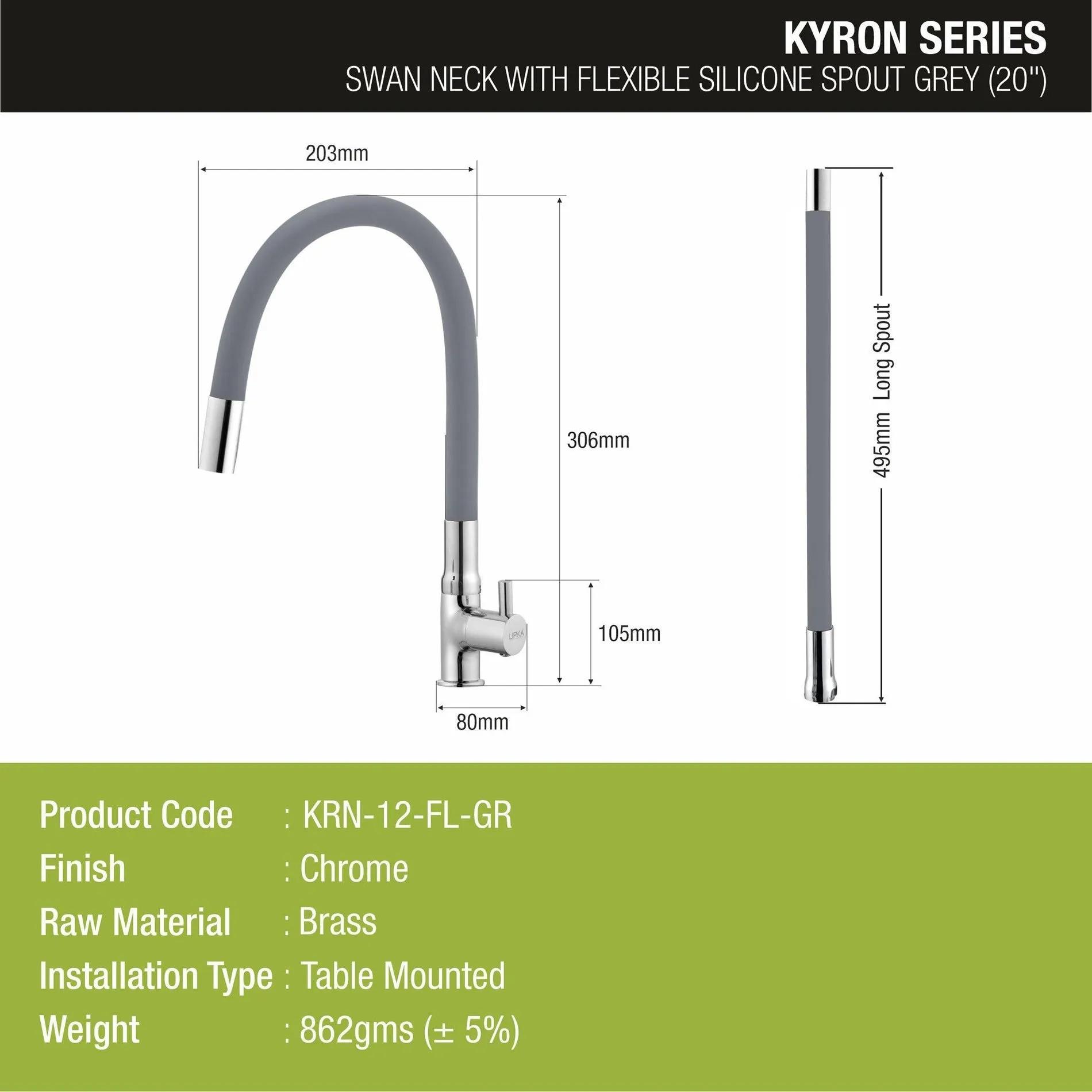 Lipka Kyron Swan Neck Brass Faucet with Flexible Silicone Spout (Grey) 2