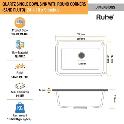 Ruhe Quartz Single Bowl Round Kitchen Sink - 24 X 18 X 9 Inches - Chrome by Ruhe : Colours available: Chrome 11 2