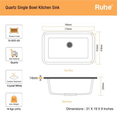Ruhe Quartz Single Bowl Kitchen Sink 31 X 19 X 9 Inches - White by Ruhe : Colours available: White 5 2