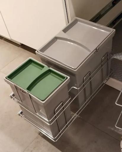 Hettich Cargo Pull-Out Dustbin Holder with 25 L dustbins 1 Grey And 1 Green Lid- for cabinet width 300 mm Fitted Bin by Hettich for Kitchen