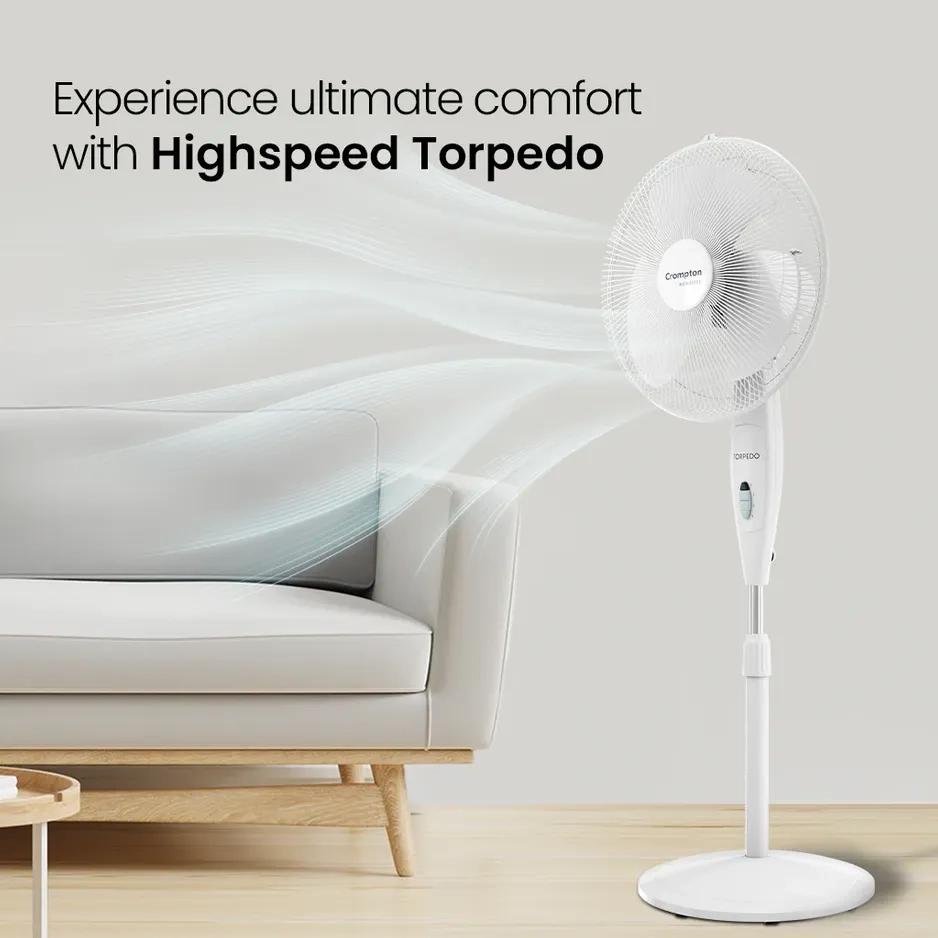 Crompton Torpedo HS PF Pedestal Fan - White 4