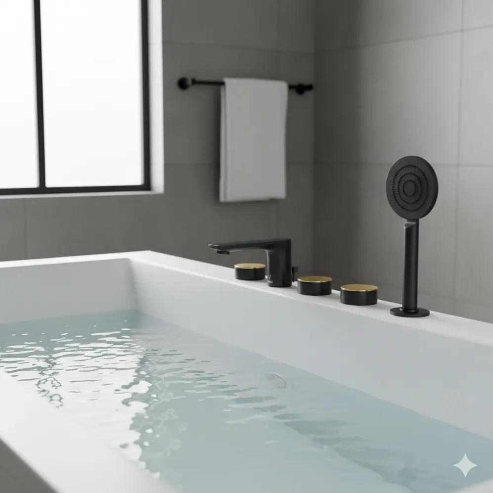 Jaquar 5-Hole Bath Tub Mixer - Lever : Gold Matt PVD | Body : Black Matt 2