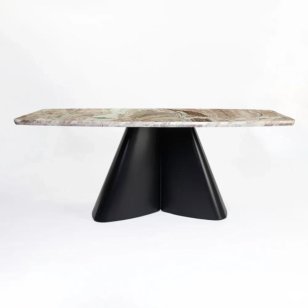 LivingShapes Chrome Marble 8 Seater Dining Table with Iron - Black / Toranto