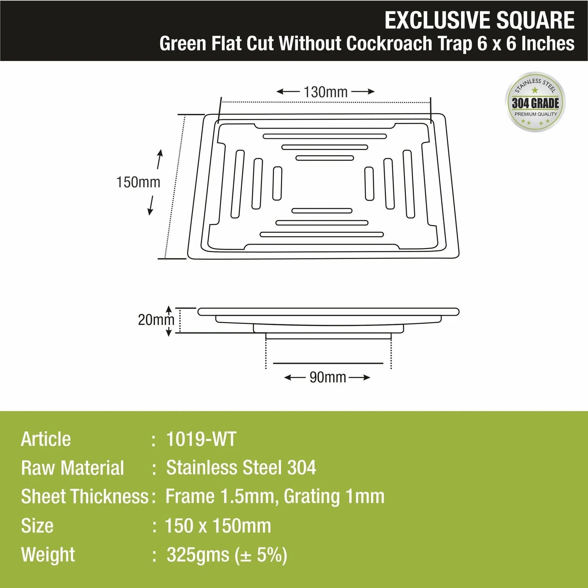 Lipka Green Exclusive Square Flat Cut Floor Drain (6 x 6 Inches) 1