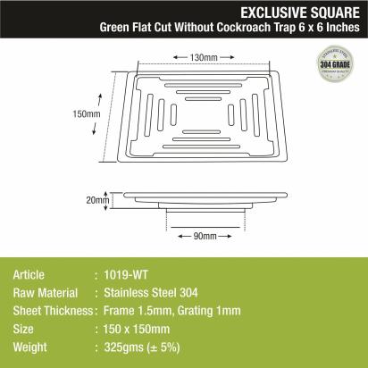 Lipka Green Exclusive Square Flat Cut Floor Drain (6 x 6 Inches) 1