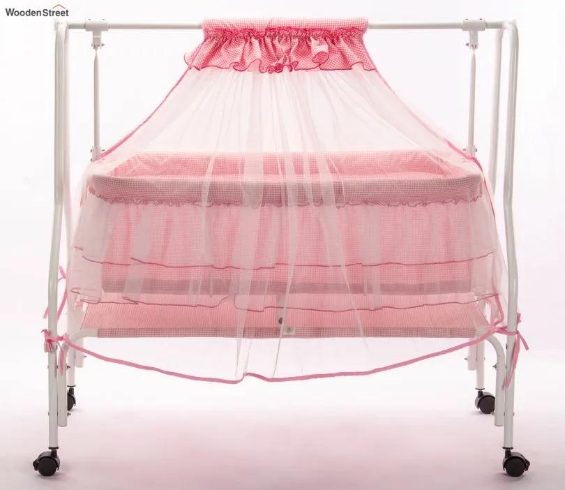 Wooden Street Maia Mosquito Protection Net Movable Steel Baby Cot Pink 1