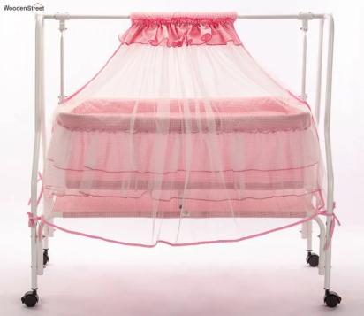 Wooden Street Maia Mosquito Protection Net Movable Steel Baby Cot Pink 1
