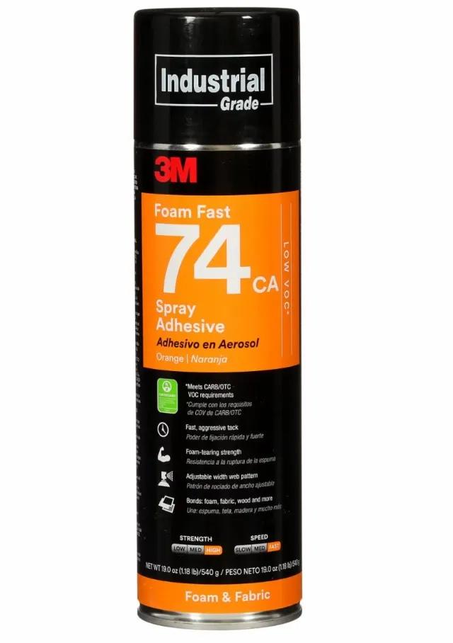 3M™ Foam Fast Spray Adhesive 74 CA, Low VOC <25%, Clear, 24 fl oz Can (Net Wt 19.0 oz), 12/Case