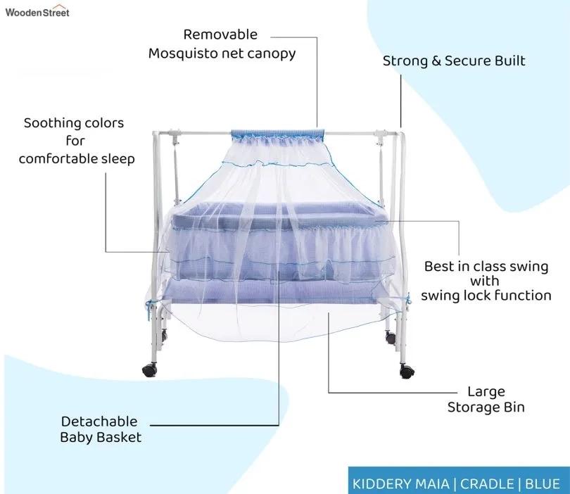Wooden Street Maia Movable Mosquito Protection Net Steel Baby Cot (Blue) 4