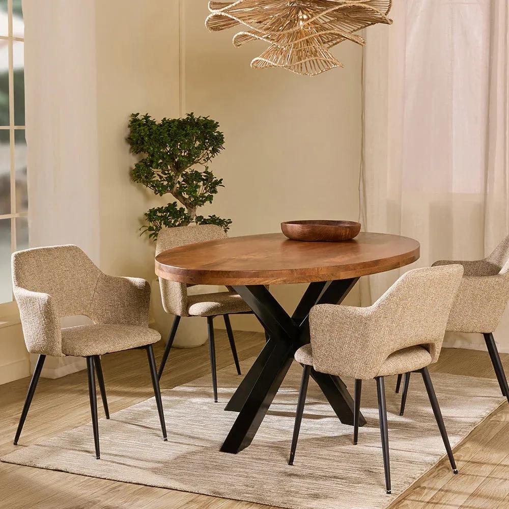 LivingShapes Xerone Wooden 6 Seater Dining Table with Iron - Brown