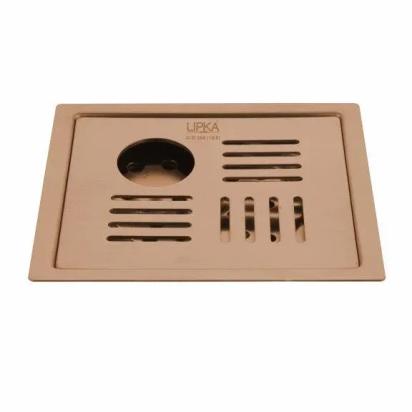 Lipka Pink Exclusive Square Flat Cut Floor Drain in Antique Copper PVD Coating (5 x 5 Inches) with Hole