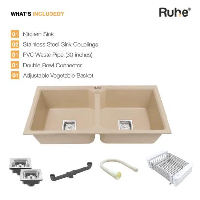 Ruhe Quartz Double Bowl Kitchen Sink 37 X 18 X 9 Inches - Tan by Ruhe : Colours available: Tan 11 8
