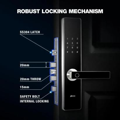 Ozone Smart Bluetooth Lock for Wooden & Metal Doors, 4-Way Access, OzoLife App, Fingerprint, Password, RFID Card, 35-100 mm Door Thickness, Free Installation, 2 Years Warranty (Black | Satin Chrome) by Ozone : Colours available: Black, Chrome 4 4