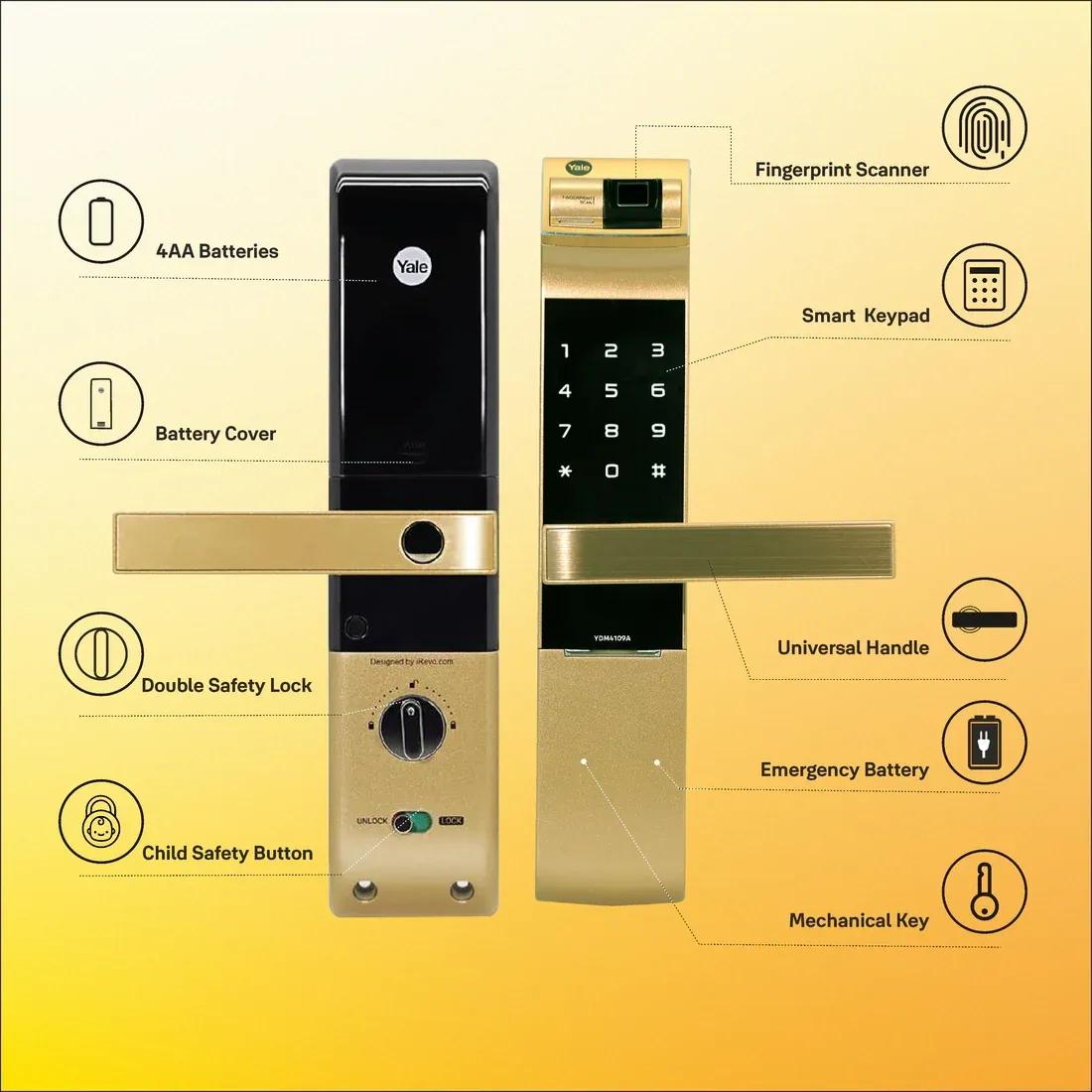 YDM 4109- A Series Biometric Smart Lock Gold 1