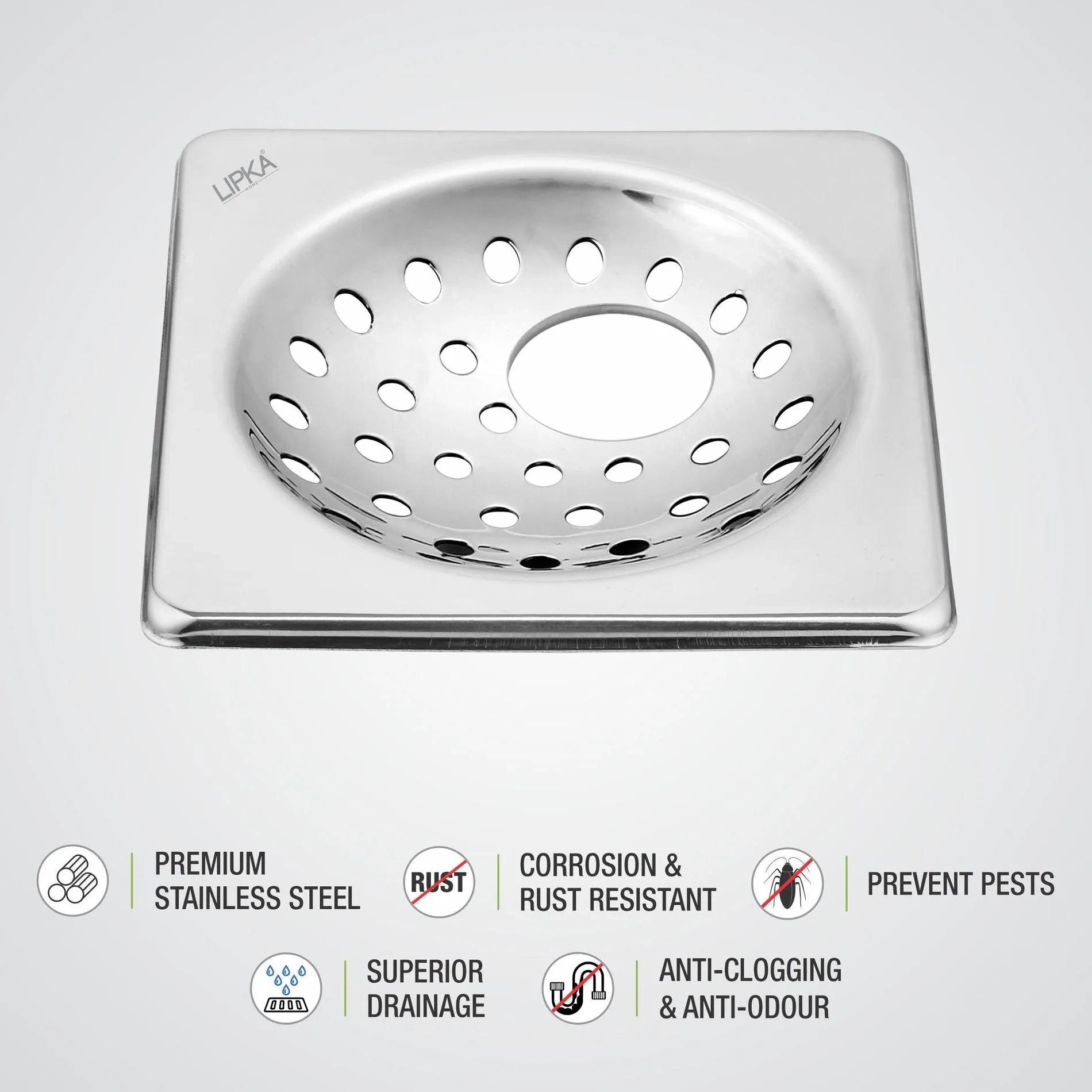 Lipka UNO Square Floor Drain (5 x 5 Inches) with Hole 2