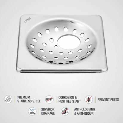 Lipka UNO Square Floor Drain (5 x 5 Inches) with Hole 2