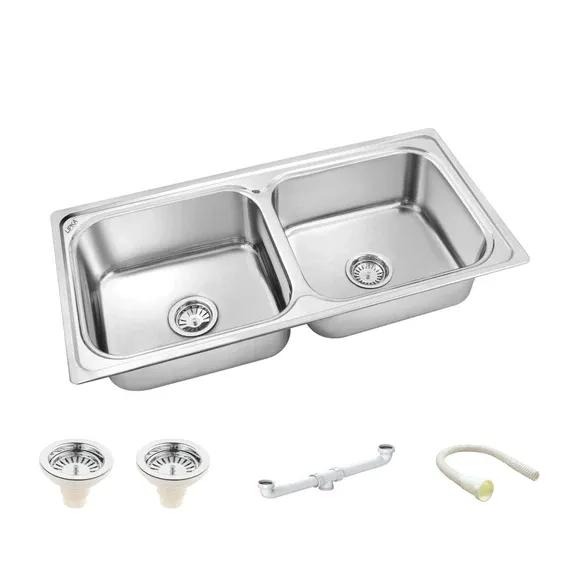 Lipka Square Double Bowl Kitchen Sink (45 x 20 x 9 Inches)