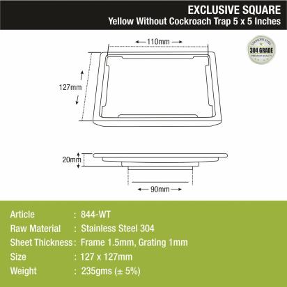 Lipka Yellow Exclusive Square Floor Drain (5 x 5 Inches) 2