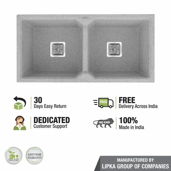 Lipka Sand Pluto Double Bowl Kitchen Sink (45 x 20 x 9 Inches) 4