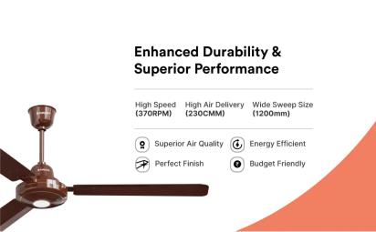 ZunPulse Falco BLDC High Speed 1200 mm Remote Controlled 3 Blade Ceiling Fan (Brown) by Zunpulse : Colours available: Brown 11 6