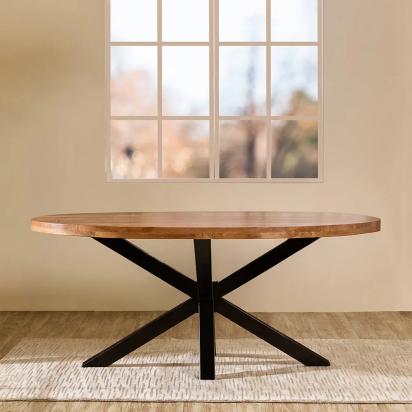 LivingShapes Xerone Wooden 6 Seater Dining Table with Iron - Brown by Living Shapes : Colours available: Brown, Black 3 1